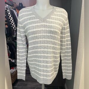 NWOT Croft & Barrow V-Neck Gray and White Striped Sweater
